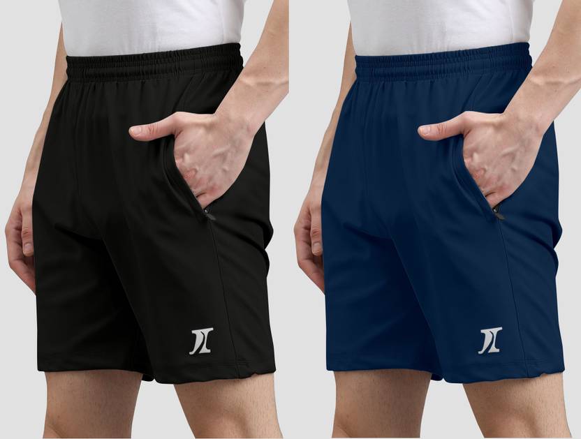 INDICLUB Pack of 2 Solid Men Black, Blue Casual Shorts