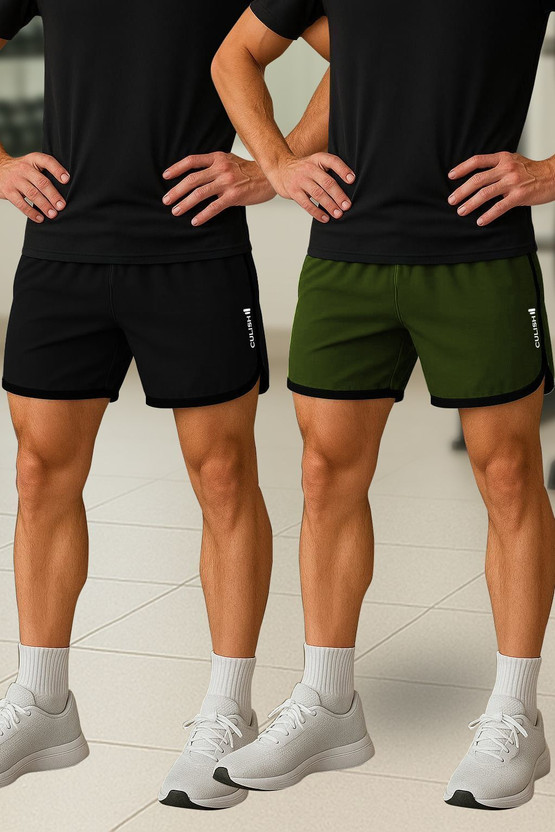 CULISH Solid Men Black, Green Sports Shorts