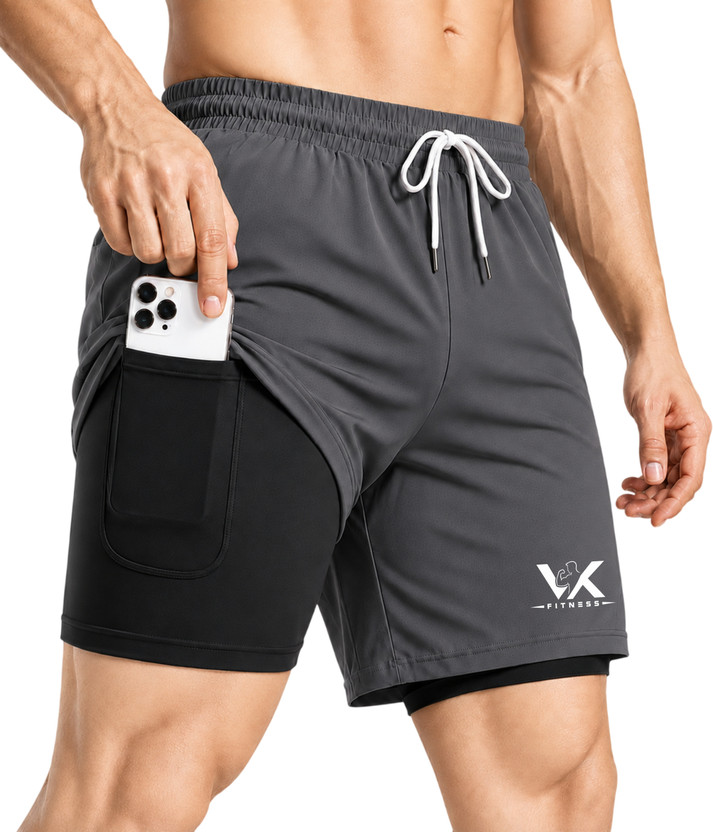 VK FITNESS Printed Men Dark Grey Gym Shorts, Running Shorts, Sports Shorts, Compression Shorts, Cycling Shorts