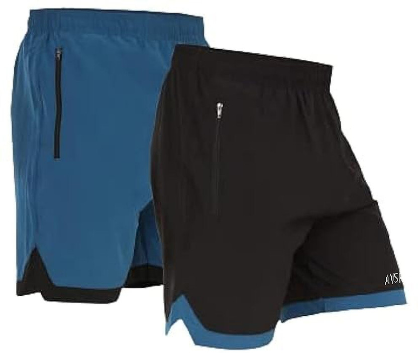 AVSRA Solid Men Black, Blue Regular Shorts, Gym Shorts, Cycling Shorts