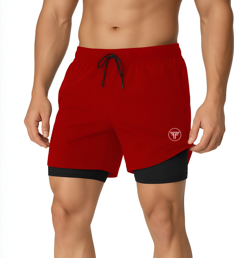 FANEX FITNESS Solid Men Maroon Gym Shorts, Running Shorts, Sports Shorts, Compression Shorts