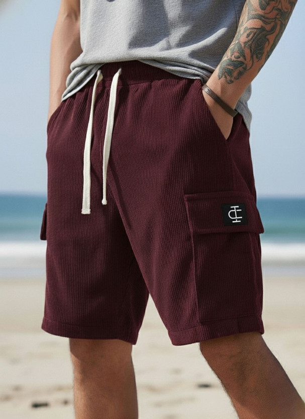INDICLUB Self Design Men Maroon Cargo Shorts