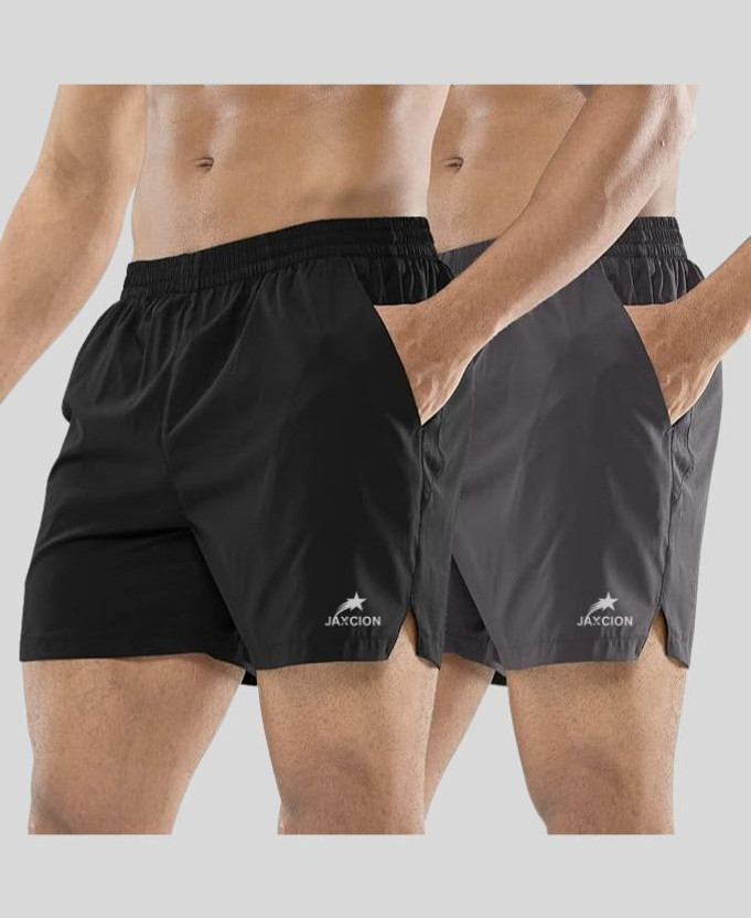 jaxcion Solid Men Black, Dark Grey Gym Shorts