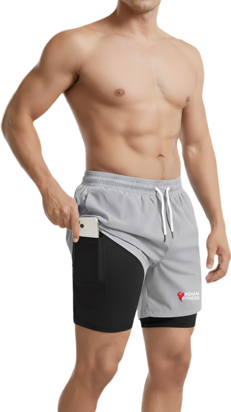 INDIAN FITNESS Printed Men Grey, Black Compression Shorts, Gym Shorts, Regular Shorts, Running Shorts, Sports Shorts