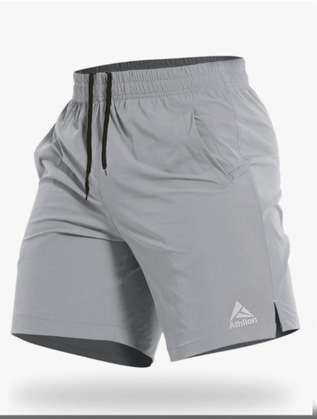 ATHLLON Solid Men Grey Gym Shorts, Running Shorts, Sports Shorts, Casual Shorts