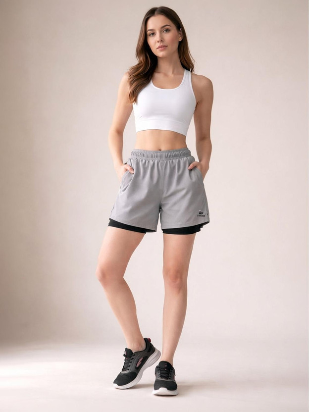 HOUSE OF FUSION Solid Women Grey, Black Gym Shorts