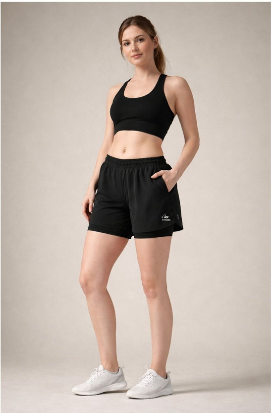 HOUSE OF FUSION Solid Women Black Gym Shorts
