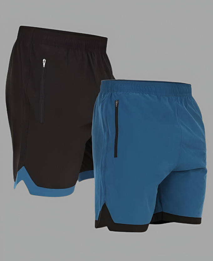 jaxcion Solid Men Black, Light Blue Regular Shorts