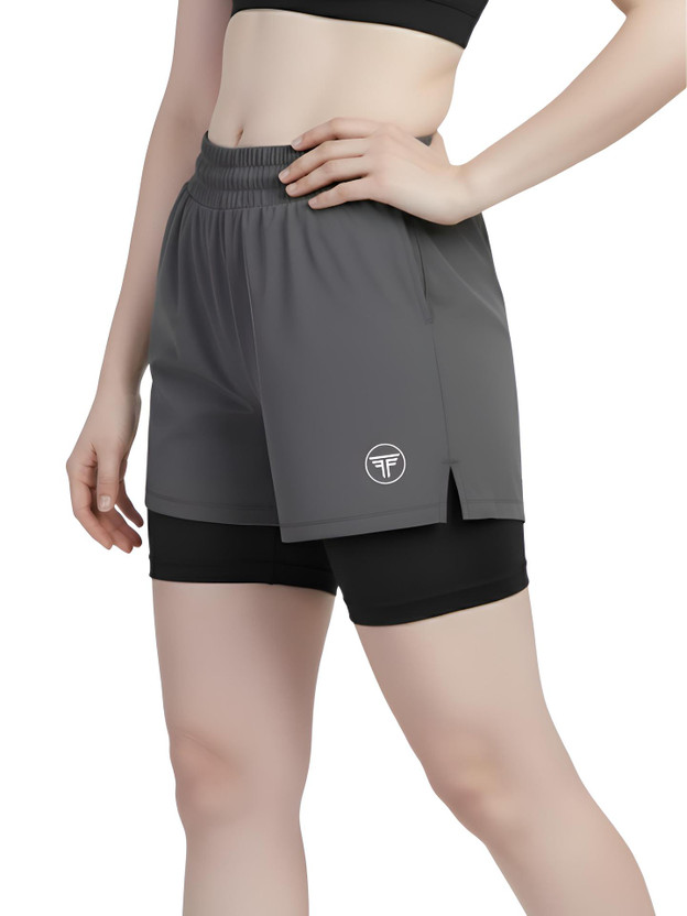FANEX FITNESS Solid Women Dark Grey Running Shorts