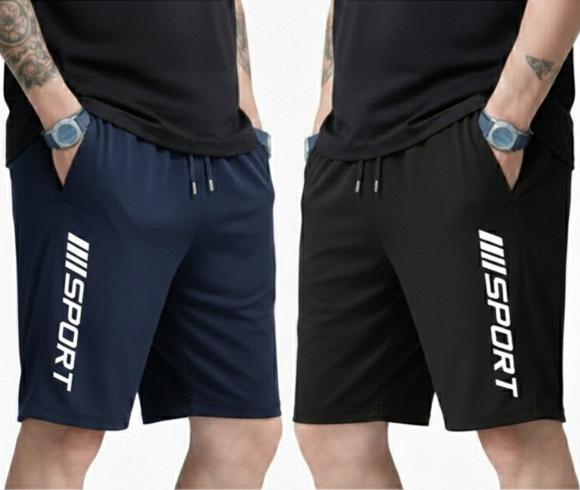 FLYZEN Solid Men Blue, Black Regular Shorts