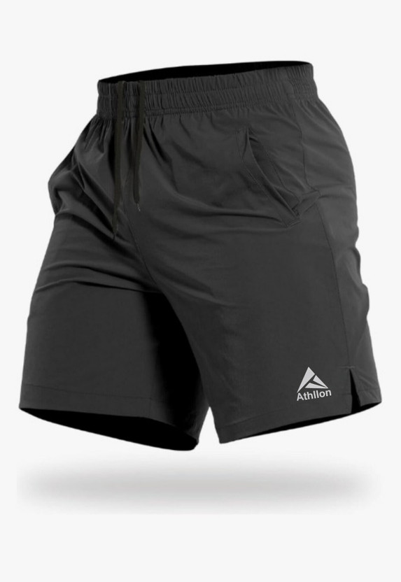 ATHLLON Solid Men Black Gym Shorts, Running Shorts, Sports Shorts, Casual Shorts