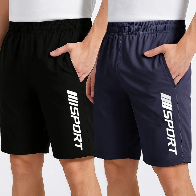FLYZEN Solid Men Dark Grey, Black Regular Shorts