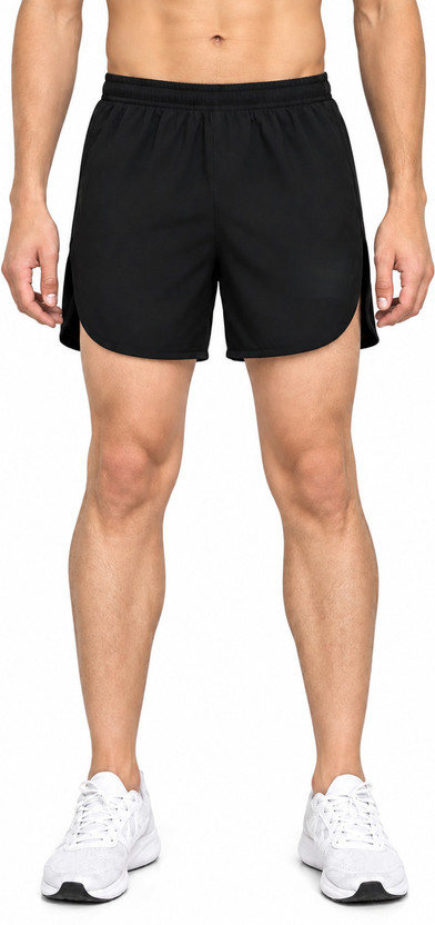 UBRN Solid Men Black Running Shorts, Regular Shorts, Sports Shorts