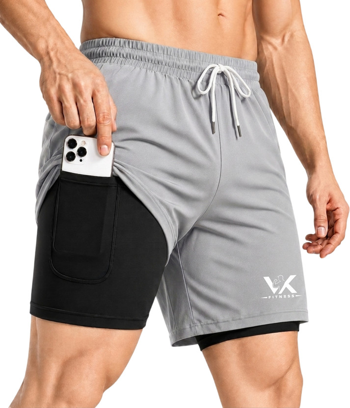 VK FITNESS Printed Men Grey Gym Shorts, Running Shorts, Sports Shorts, Compression Shorts, Cycling Shorts