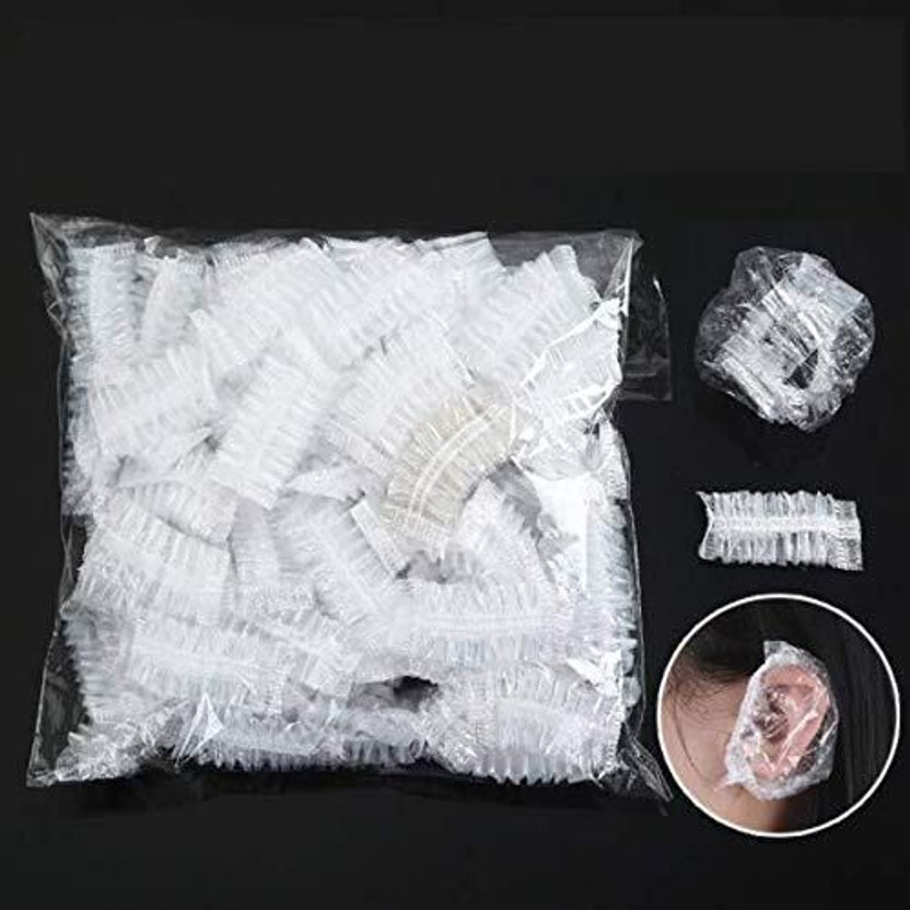 WAIRIT Waterproof 100 Pcs Clear Disposable Ear Caps for Hair Coloring & Bathing W235
