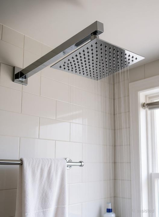 Steadfast Ultra Slim Shower 6 X 6 Stainless Steel 304 Grade + 15 Inch Heavy Square Shower Arm 18 Ghz + Square Flange Complete Set High Quality Heavy Duty Rust Free Bathroom Accessories Showers Bathroom Overhead Showers Shower Set For Bathroom Shower Head