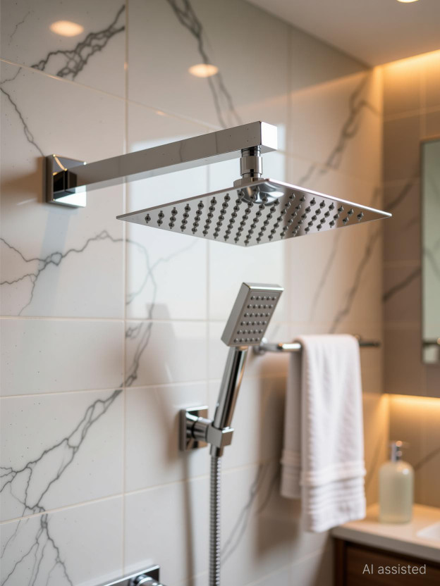 Ramya 6x6 Premium Quality Heavy Square Rain Shower Head With 15inch Square Arm Shower Head