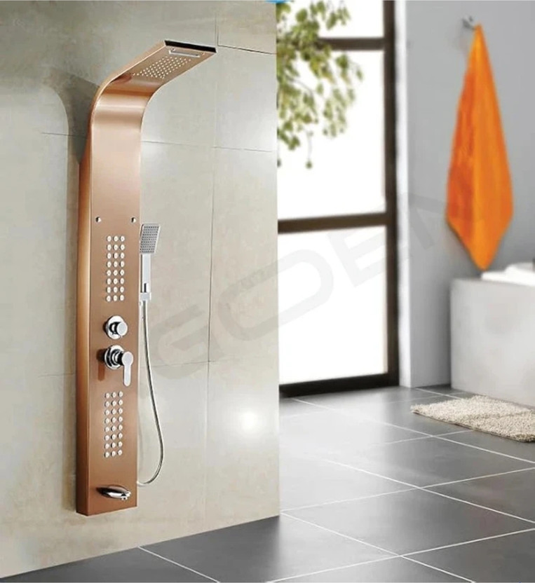 Bzcarts PVD Rose Gold S.S. 304 Thermostatic 5-in-1 Shower Panel Tower Wall-Mounted Spa Shower System with Mixer, Body Jets & Handheld Spray Waterfall(Stainless Steel)