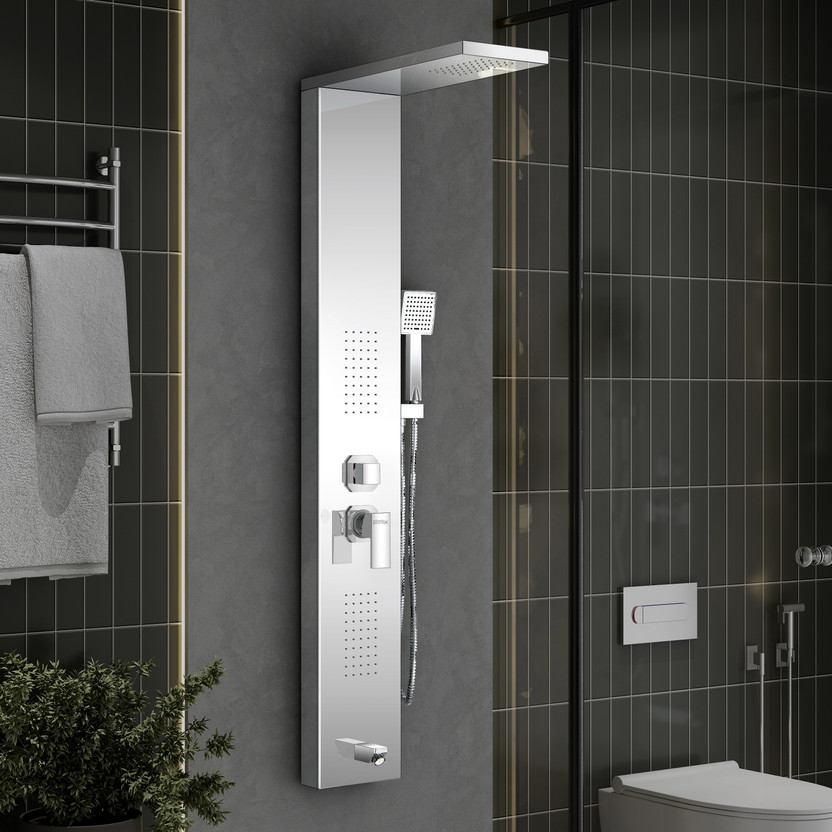 Plantex Shower Panel for Bathroom/5 in 1 Shower System with Rainfall Shower/Hand Shower Shower Panel Waterfall(Chrome)