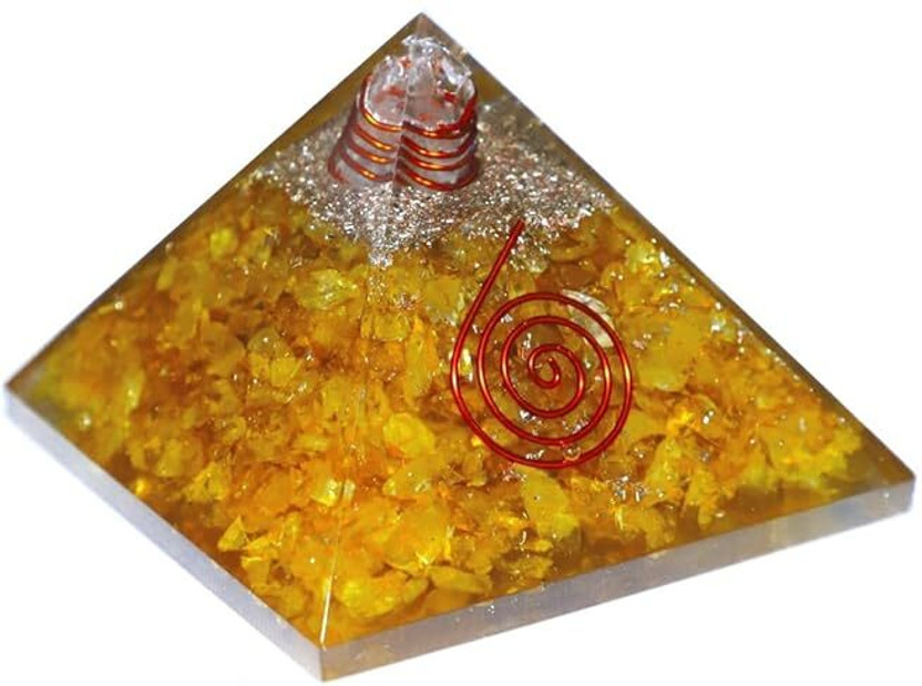 Divine Spirituals Citrine Orgone Pyramid Vastu for Home Study Table Office Desk Decorative Showpiece  -  5.2 cm(Crystal, Yellow)