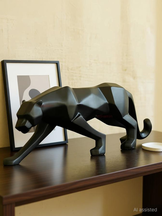 bur Abstract Black Panther Sculpture Figurine Handicraft Home Desk Decor Decorative Showpiece  -  12.5 cm(Resin, Black)