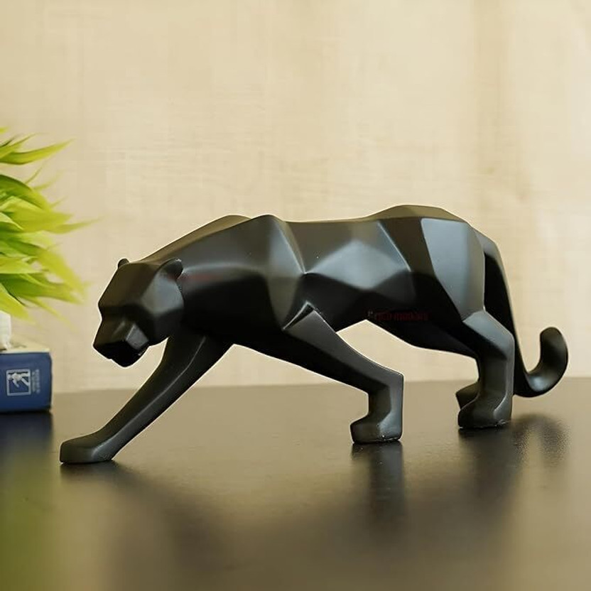 bur Abstract Black Panther Sculpture Figurine Handicraft Home Desk Decor Decorative Showpiece  -  12.5 cm(Resin, Black)