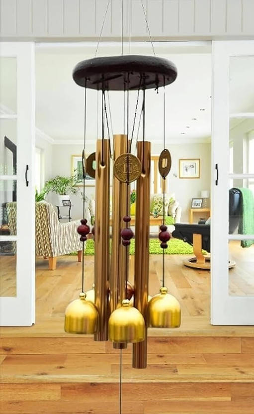 BALAJI DECORATIONS WALL HANGING MONEY ATTRACTION FISH SHOWPIECE WINDCHIME FOR HOME,BALCONY DOOR Decorative Showpiece  -  22 cm(Metal, Copper)