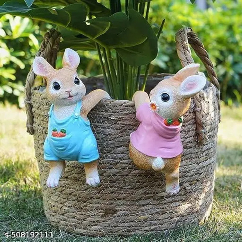 Craftpitaraa Two Bunny for Home Decor Garden Decor Room Decor ,Garden Pot, Kids Room,Gift Decorative Showpiece  -  18 cm(Resin, Multicolor)