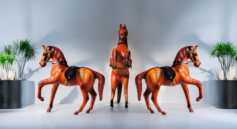 VMSK HandiCraft Shivaji's & Jumping Horse Showpiece Set | 12” Inch | Brown | Premium Decorative Showpiece  -  32 cm(Leather, Wood, Coir, Metal, Fiber, Brown, Black)
