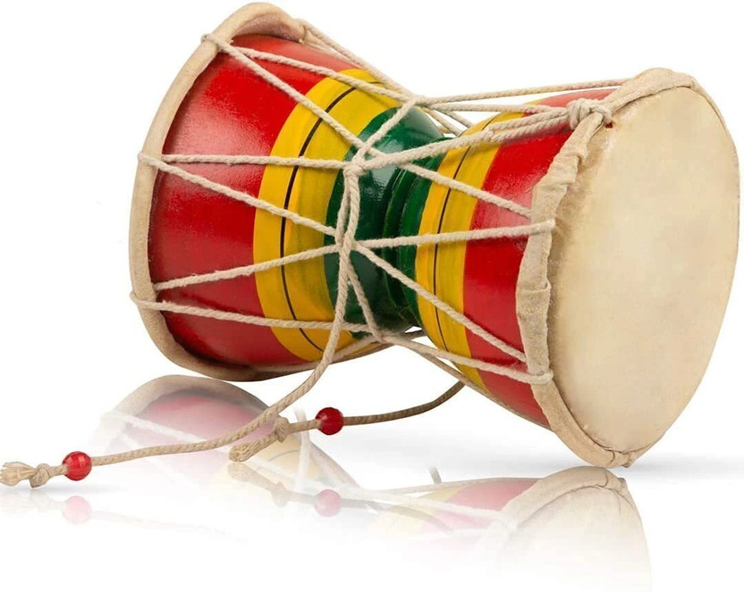 Divine Creations Shiv Wooden Damaru for Puja, Kirtan - Handcrafted Musical Instrument Decorative Showpiece  -  10 cm(Wood, Multicolor)