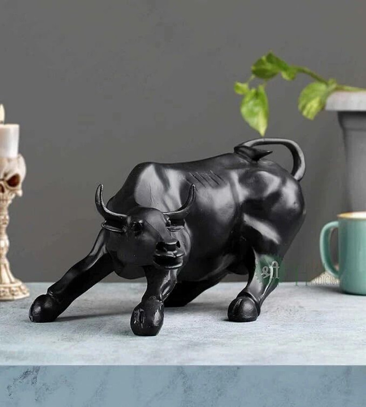 AVIRAL CRAFTS Bull Sculpture Ornament Abstract Animal Figurines Room Desk DecorHome Decoration Decorative Showpiece  -  15 cm(Polyresin, Black)