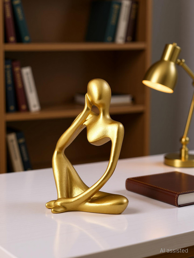 Silencio Golden Thinker Decor Figurine Decorative Showpiece  -  13 cm(Marble, Gold)