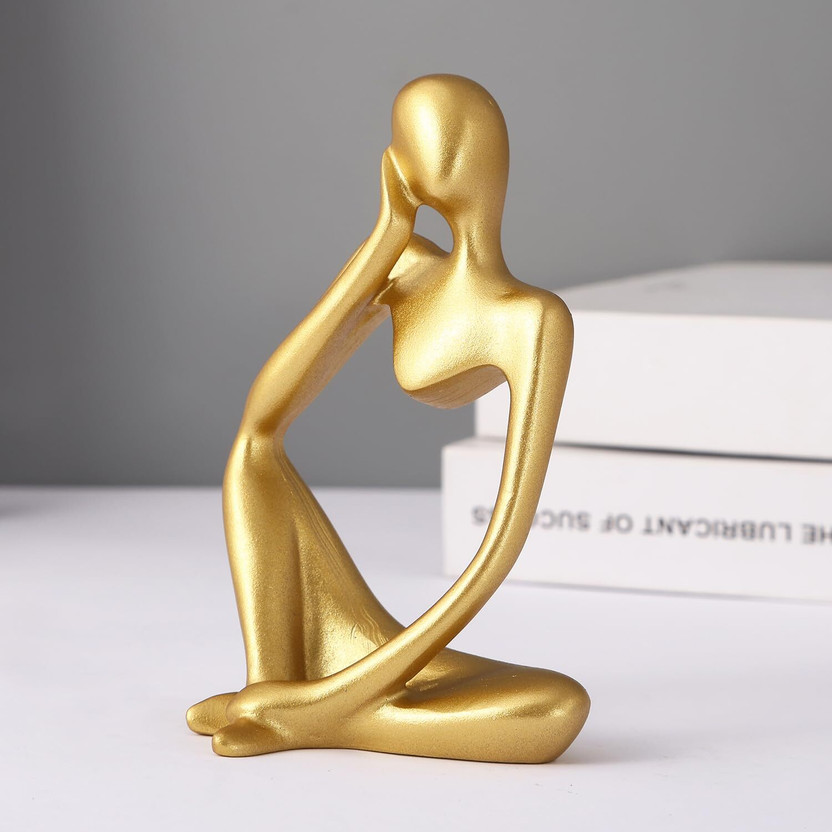Silencio Golden Thinker Decor Figurine Decorative Showpiece  -  13 cm(Marble, Gold)