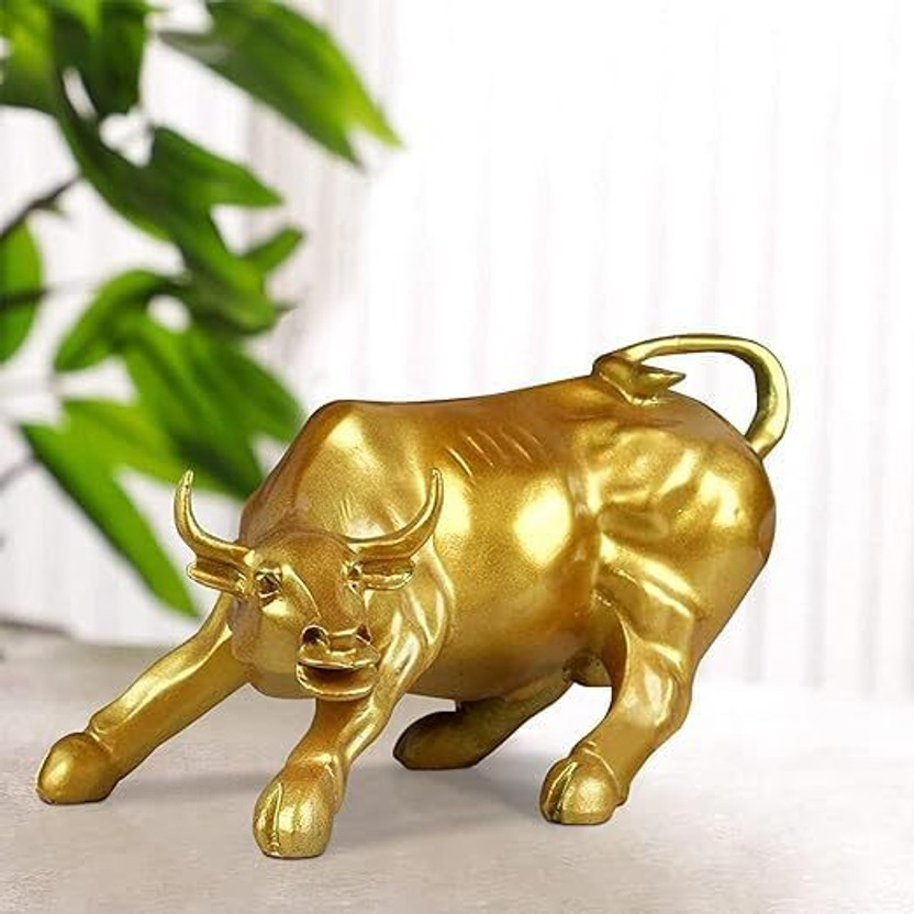 Femina beautty Bull Sculpture Statue Handcrafted PolyresinResin Showpiece Glossy Decorative Showpiece  -  18 cm(Resin, Gold)