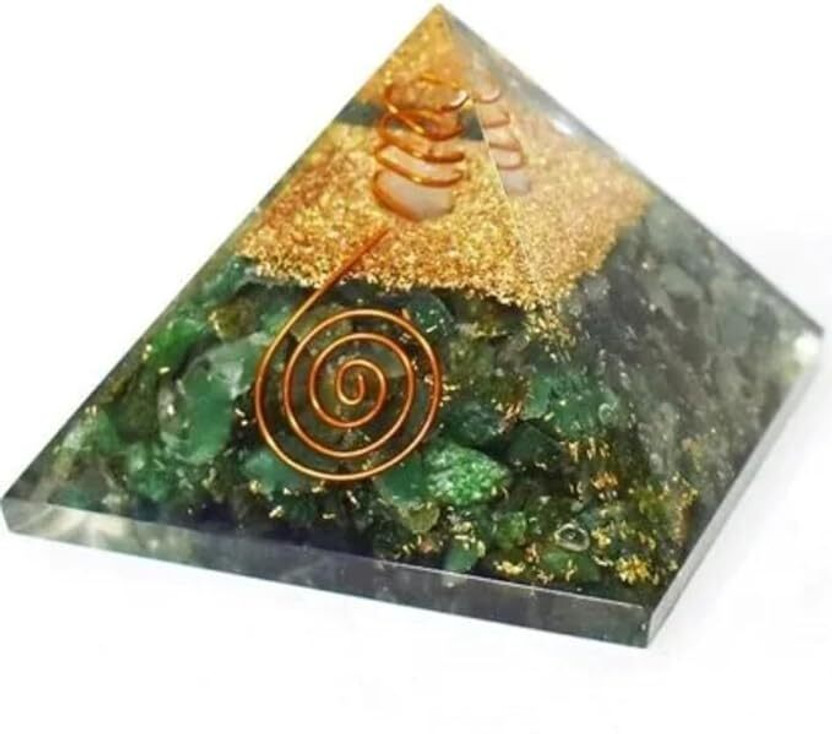 Divine Spirituals Green Jade Orgone Pyramid Vastu for Home Study Table Office Desk Decorative Showpiece  -  5.2 cm(Crystal, Dark Green)