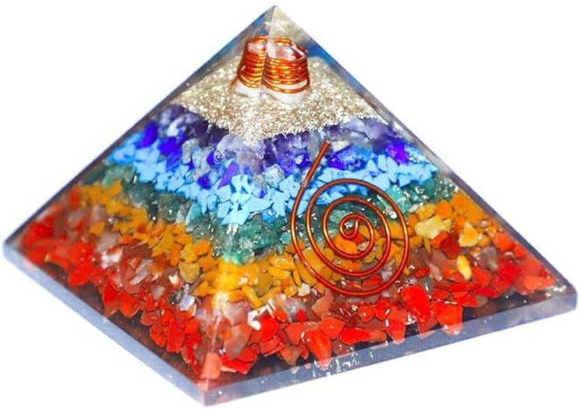 Divine Spirituals Seven Chakra Orgone Pyramid Vastu for Home Study Table Office Desk Decorative Showpiece  -  5.2 cm(Crystal, Multicolor)