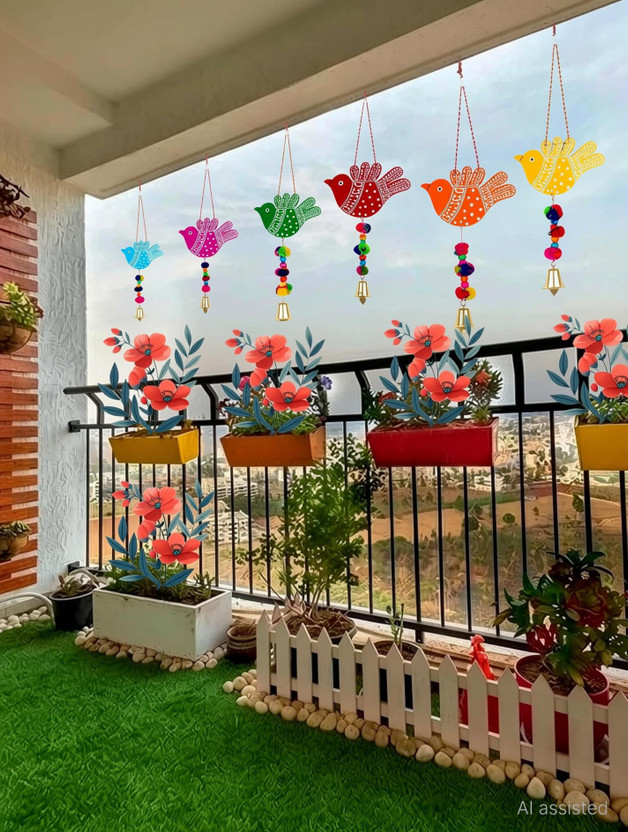 RRJAIPUR 6 Bird Wall Hanging Home Decor Item for,Garden,Home Festival Decoration Decorative Showpiece  -  30 cm(Wood, Multicolor)