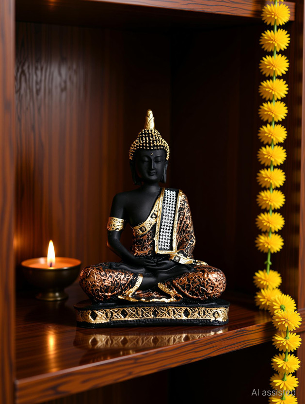 Royalbox Meditating Buddha Statue For Home Decor Idol/Showpiece Decorative Showpiece  -  17 cm(Polyresin, Copper)