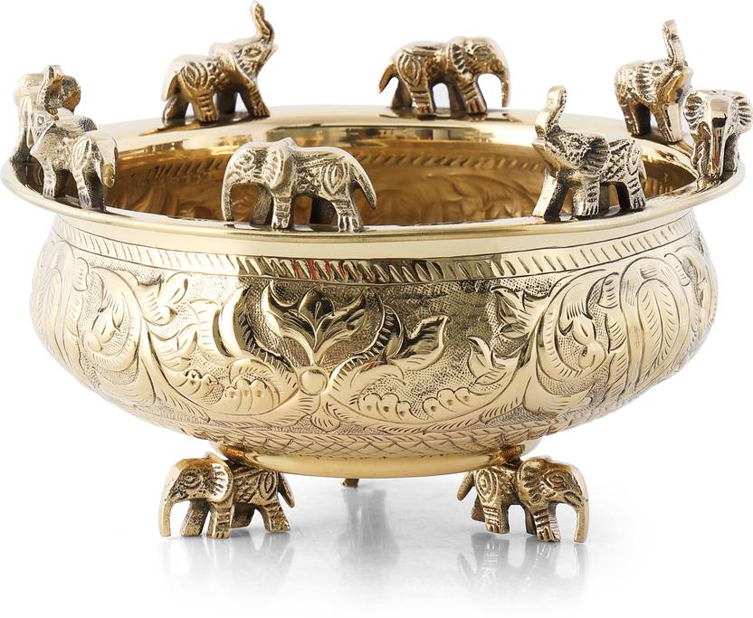 Brass Globe BRASS URULI PITAL HAATHI URULI GOLDEN ELEPHANT URULI