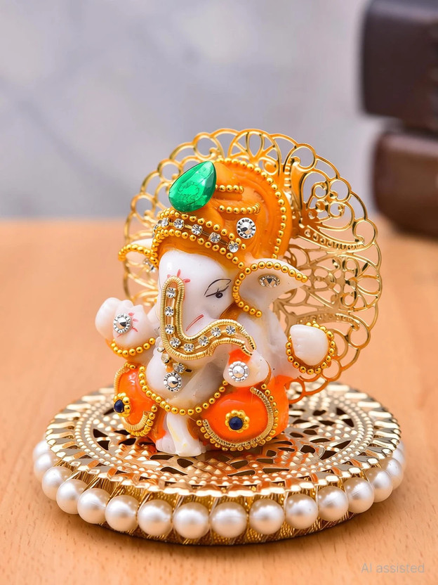UniqueArt UniqueArt Lord Ganesha Idol Figurine Showpiece Hindu Polyresin Car Dashboard Decorative Showpiece  -  8.75 cm(Marble, Multicolor) - Flipkart Deal