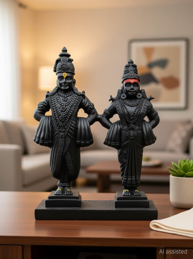 Vrusham Creations Sai Amrut Vitthal Rukmini statue 8 inch for Home and Mandir Decorative Showpiece  -  23 cm(Marble, Black)