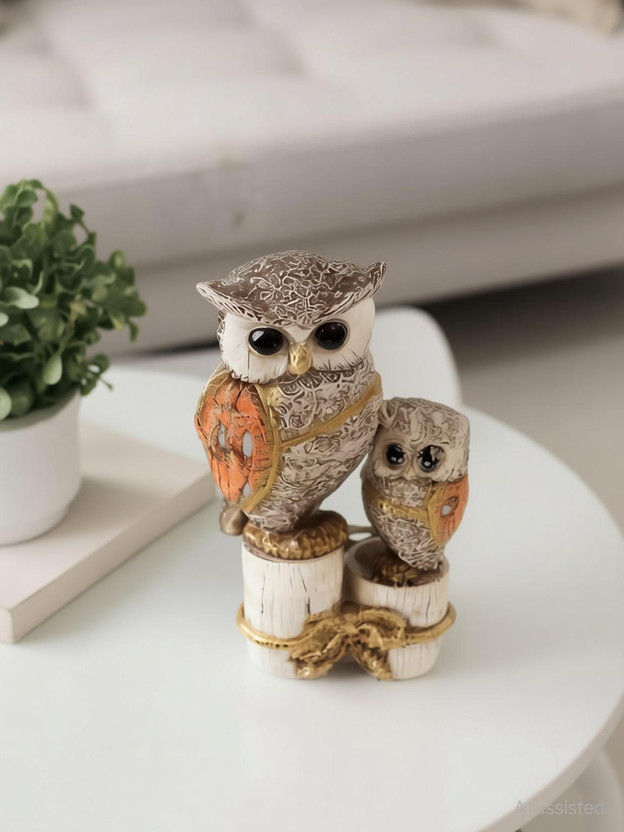 SR SR JAANVI COLLECTION Decorative Owl Couple Showpiece for Home Decor | Resin Owl Statue Decorative Showpiece  -  5 cm(Resin, Brown) - Flipkart Deal