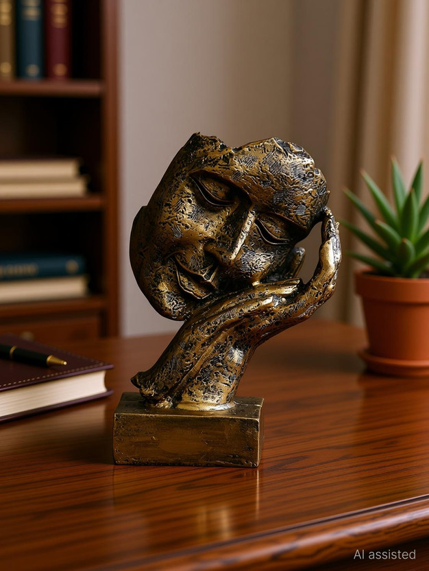 DAY CREATION DAY CREATION Antique Look Human Face Resting On Hands Handcrafted Polyresien Decorative Showpiece  -  21 cm(Resin, Multicolor)