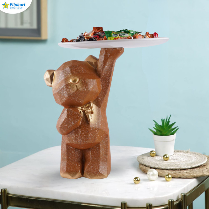 Flipkart SmartBuy Brown Glitter Teddy Tray Stand – 20 cm H x 7.5 cm W Resin Candy Holder Decorative Showpiece  -  20 cm(Marble, Brown, Gold, Multicolor)