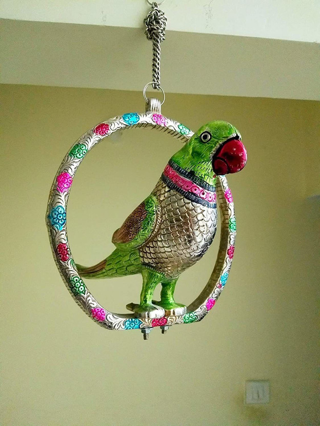 KridayKraft Metal Parrot Statue for Door Hanging,Garden Decor looks very Beautiful,Decor Your Home,Office/Hanging Colorful Parrot Looks very Beautiful for Gift Idol Showpiece,Return Gift,Corporate Gifts Decorative Showpiece  -  30 cm(Aluminium, Multicolor)