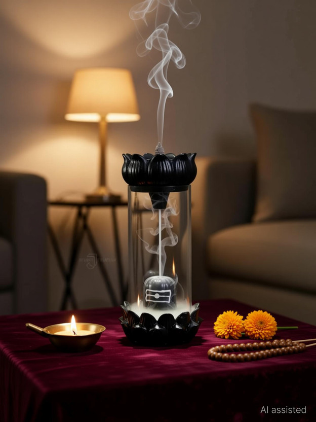 AVsivm Lord Shiva Smoke Shivling Fountain With 10 coines/Dhoop Free Decorative Showpiece  -  20 cm(Ceramic, Black)