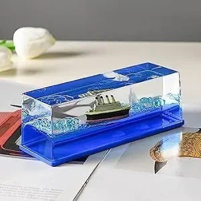 GIFT VIBE Cruise Ship Model Decoration Acrylic Cruise Ship Mode Fluid HOME Decorative Showpiece  -  14 cm(Glass, Blue)