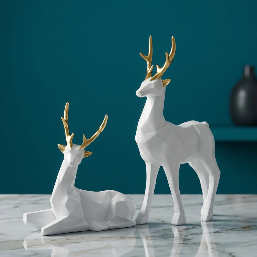 Flipkart SmartBuy Luxury Reindeer Set - Premium Polyresin Deer Statue for Living Room Decorative Showpiece  -  21.5 cm(Polyresin, White, Gold)