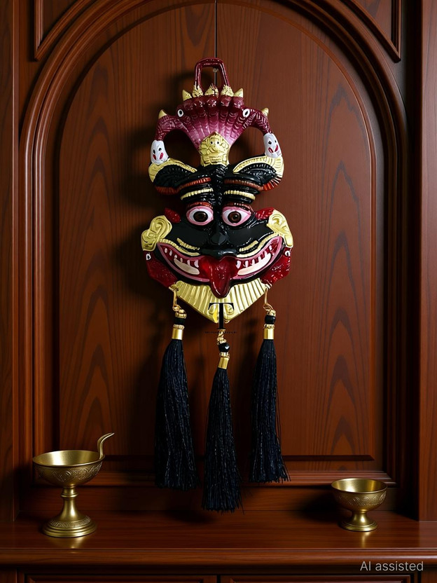 The Classic Treasure Metal Nazar Battu/Evil Eye/Kirti Mukh/Narsingh with Suraksha Kawach Wall Hanging Decorative Showpiece  -  16 cm(Metal, Multicolor)
