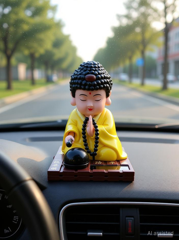 DECOVATE Solar Powered Buddha Bobblehead car, office desks, or home decor Decorative Showpiece  -  9.5 cm(Plastic, Yellow)